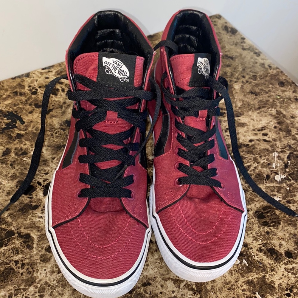 Maroon and Black Hightop Vans